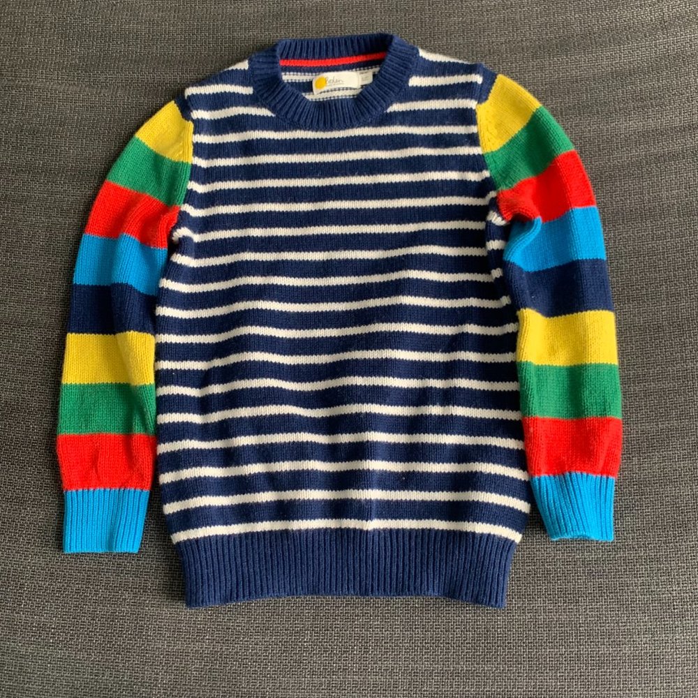 Boden colorblock rainbow crew striped sweater, 5-6Y